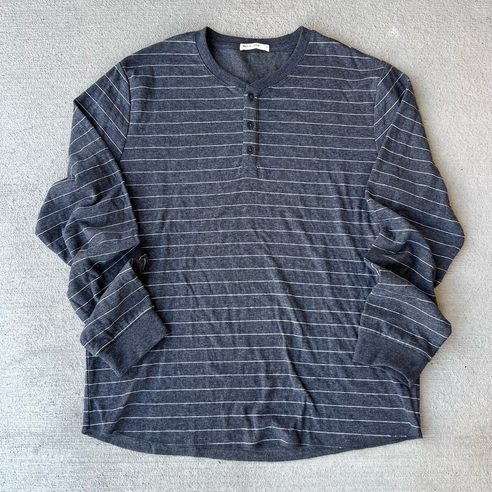marine layer men's striped long sleeve henley tri-blend gray size L c2